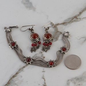 Carnelian & Sterling bracelet and earrings